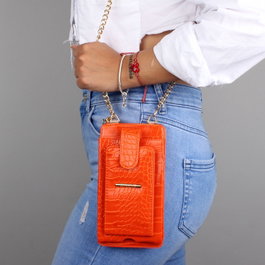 Zoozie Bags Bolso Cruzado de Piel para Teléfono con Monedero y Tarjetero, Naranja